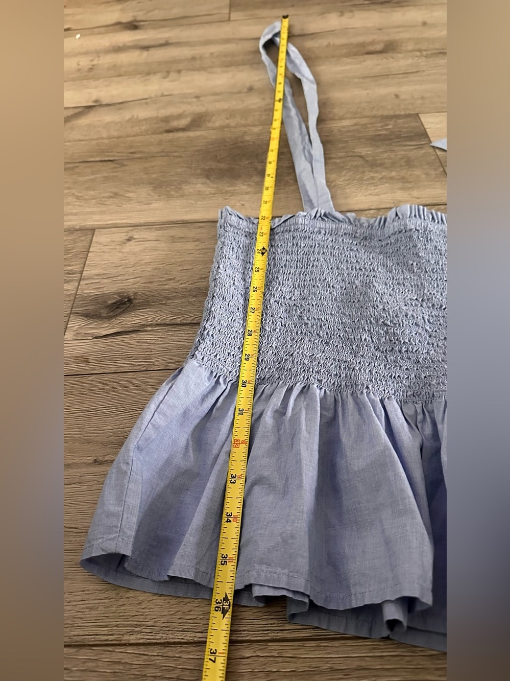 J. Crew Light Blue Smocked Tie-Shoulder Peplum Tank Size Medium - Picture 6 of 9